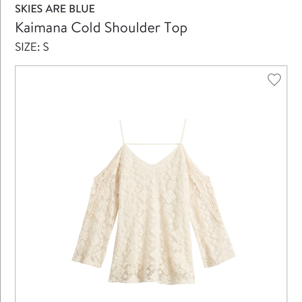 NWT Skies are Blue Kaimana Cold Shoulder Top